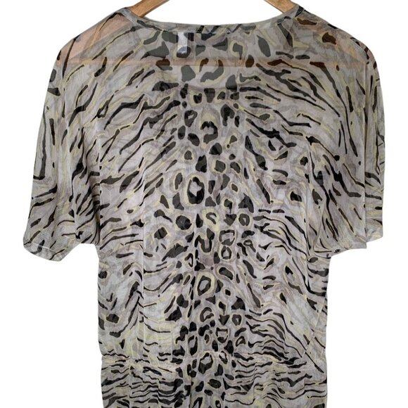 Chicos Easywear Sheer Animal Print Blouse Medium Tan Brown Fall Top - Picture 6 of 10